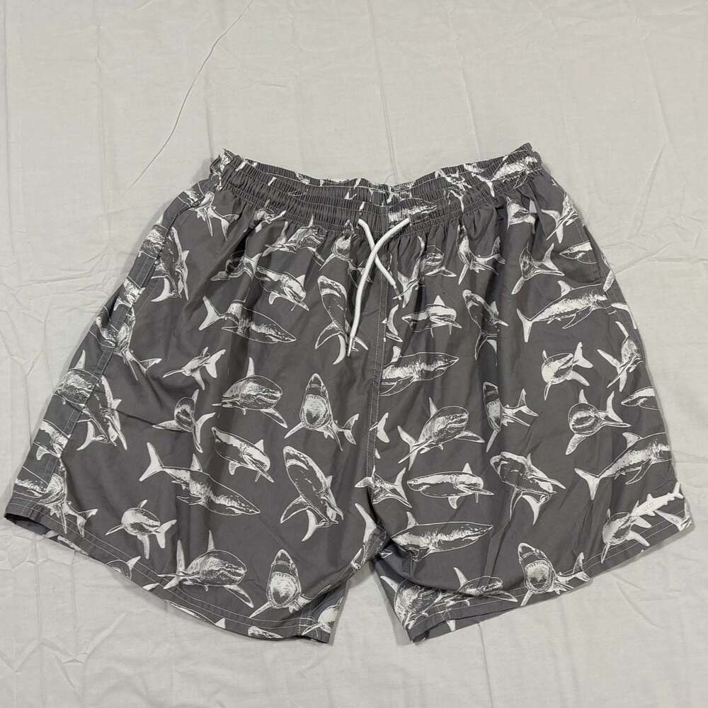Uzzi Activewear Men's Microfiber Shark Print Fast-Dry Swim Trunks - Gray